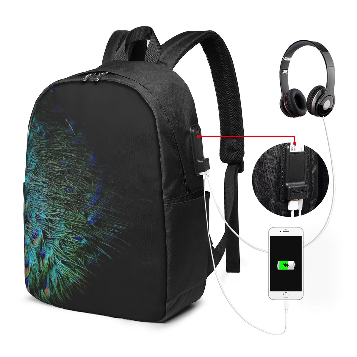 Peacock Feathers On A Black Ba - đánh giá và giá Laptop Bag